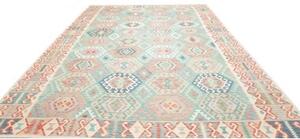 Tappeto Kilim Stilizzato Azzurro Rosso Mattone 303x398 Cm