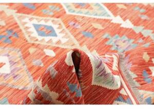 Tappeto Kilim Geometrico Rosso Aranciato Azzurro 204x305 Cm