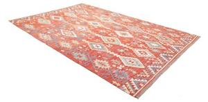Tappeto Kilim Geometrico Rosso Aranciato Azzurro 204x305 Cm