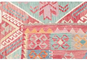 Tappeto Kilim Stilizzato Rosso Azzurro 200x292 Cm