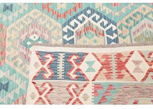 Tappeto Kilim Stilizzato Azzurro Rosso Mattone 303x398 Cm