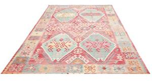 Tappeto Kilim Stilizzato Rosso Azzurro 200x292 Cm