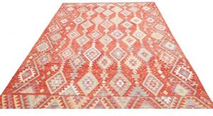 Tappeto Kilim Geometrico Rosso Beige 203x306 Cm