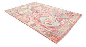 Tappeto Kilim Stilizzato Rosso Azzurro 200x292 Cm