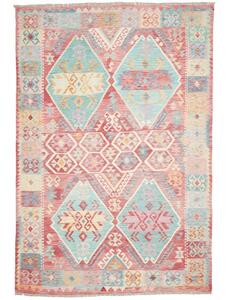 Tappeto Kilim Stilizzato Rosso Azzurro 200x292 Cm