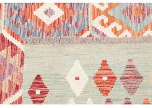 Tappeto Kilim Stilizzato Celeste Rosso Mattone 168x235 Cm