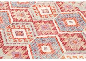 Tappeto Kilim Stilizzato Celeste Rosso Mattone 168x235 Cm