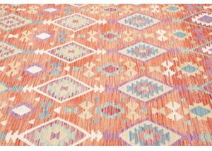 Tappeto Kilim Geometrico Arancione Azzurro 207x305 Cm