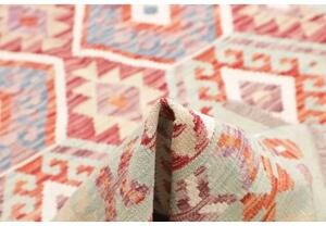 Tappeto Kilim Stilizzato Celeste Rosso Mattone 168x235 Cm