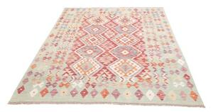 Tappeto Kilim Stilizzato Celeste Rosso Mattone 168x235 Cm