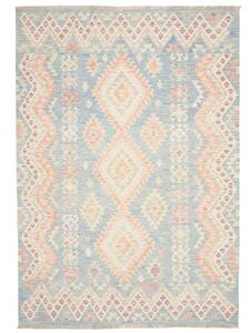 Tappeto Kilim Geometrico Celeste Beige 175x250 Cm