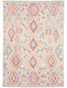 Tappeto Kilim Geometrico Grigio Chiaro Multicolore 150x208 Cm