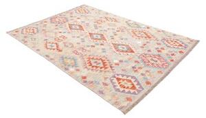 Tappeto Kilim Geometrico Grigio Chiaro Multicolore 150x208 Cm