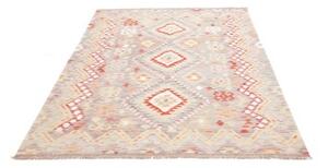 Tappeto Kilim Stilizzato Grigio Chiaro Avorio 154x207 Cm