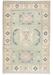 Tappeto Kazak Washed Stilizzato Verde Salvia Celeste 81x125 Cm