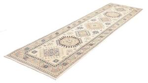 Tappeto Kazak Washed Geometrico Avorio Blu Indaco Corsia 82x296 Cm