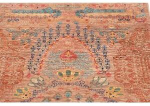 Tappeto Floralia Stilizzato Terracotta Azzurro Corsia 78x296 Cm