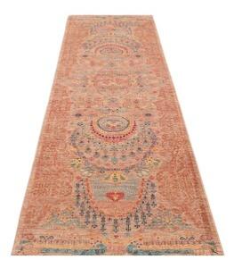 Tappeto Floralia Stilizzato Terracotta Azzurro Corsia 78x296 Cm