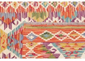 Tappeto Kilim Geometrico Rosso Mattone Beige Corsia 83x241 Cm