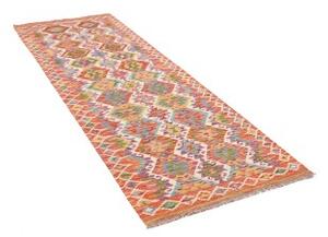 Tappeto Kilim Geometrico Rosso Mattone Beige Corsia 83x241 Cm