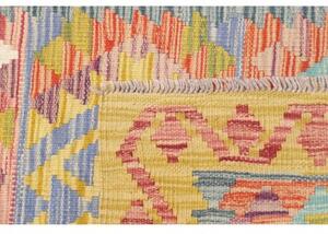 Tappeto Kilim Geometrico Giallo Senape Azzurro Corsia 80x243 Cm