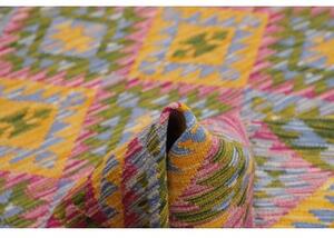 Tappeto Kilim Geometrico Giallo Senape Rosa Ciclamino 171x241 Cm