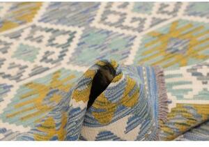 Tappeto Kilim Geometrico Azzurro Giallo Senape 127x188 Cm