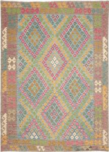 Tappeto Kilim Stilizzato Azzurro Marrone 175x243 Cm