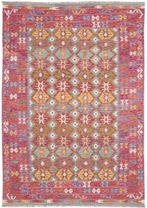 Tappeto Kilim Stilizzato Rosso Amaranto Azzurro 172x246 Cm
