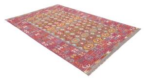 Tappeto Kilim Stilizzato Rosso Amaranto Azzurro 172x246 Cm