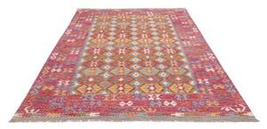 Tappeto Kilim Stilizzato Rosso Amaranto Azzurro 172x246 Cm