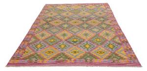 Tappeto Kilim Geometrico Giallo Senape Rosa Ciclamino 171x241 Cm
