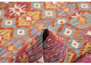 Tappeto Kilim Stilizzato Rosso Amaranto Azzurro 172x246 Cm