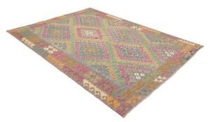 Tappeto Kilim Stilizzato Azzurro Marrone 175x243 Cm