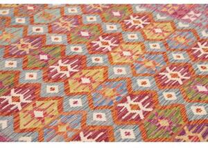 Tappeto Kilim Stilizzato Rosso Amaranto Azzurro 172x246 Cm
