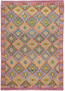 Tappeto Kilim Geometrico Giallo Senape Rosa Ciclamino 171x241 Cm