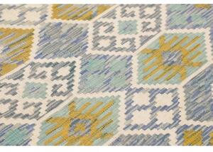 Tappeto Kilim Geometrico Azzurro Giallo Senape 127x188 Cm
