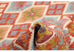 Tappeto Kilim Geometrico Rosso Mattone Celeste 173x250 Cm