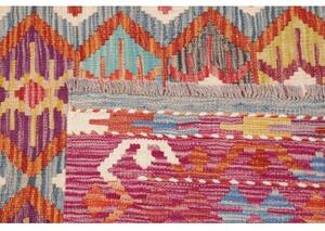 Tappeto Kilim Stilizzato Rosso Amaranto Azzurro 172x246 Cm