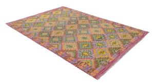 Tappeto Kilim Geometrico Giallo Senape Rosa Ciclamino 171x241 Cm