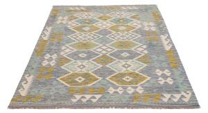Tappeto Kilim Geometrico Azzurro Giallo Senape 127x188 Cm