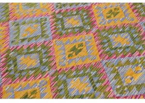 Tappeto Kilim Geometrico Giallo Senape Rosa Ciclamino 171x241 Cm