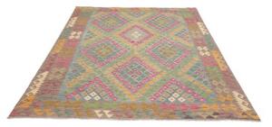 Tappeto Kilim Stilizzato Azzurro Marrone 175x243 Cm