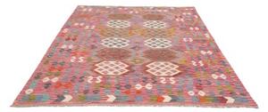 Tappeto Kilim Stilizzato Rosso Azzurro 184x251 Cm
