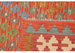 Tappeto Kilim Geometrico Arancione Azzurro 203x291 Cm