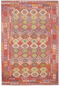 Tappeto Kilim Stilizzato Rosso Mattone Giallo Senape 203x298 Cm