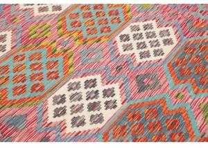 Tappeto Kilim Stilizzato Rosso Azzurro 184x251 Cm