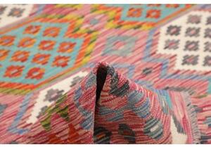 Tappeto Kilim Stilizzato Rosso Azzurro 184x251 Cm