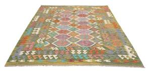 Tappeto Kilim Stilizzato Verde Oliva Multicolore 179x249 Cm