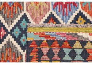Tappeto Kilim Geometrico Blu Scuro Rosso Corallo 179x253 Cm